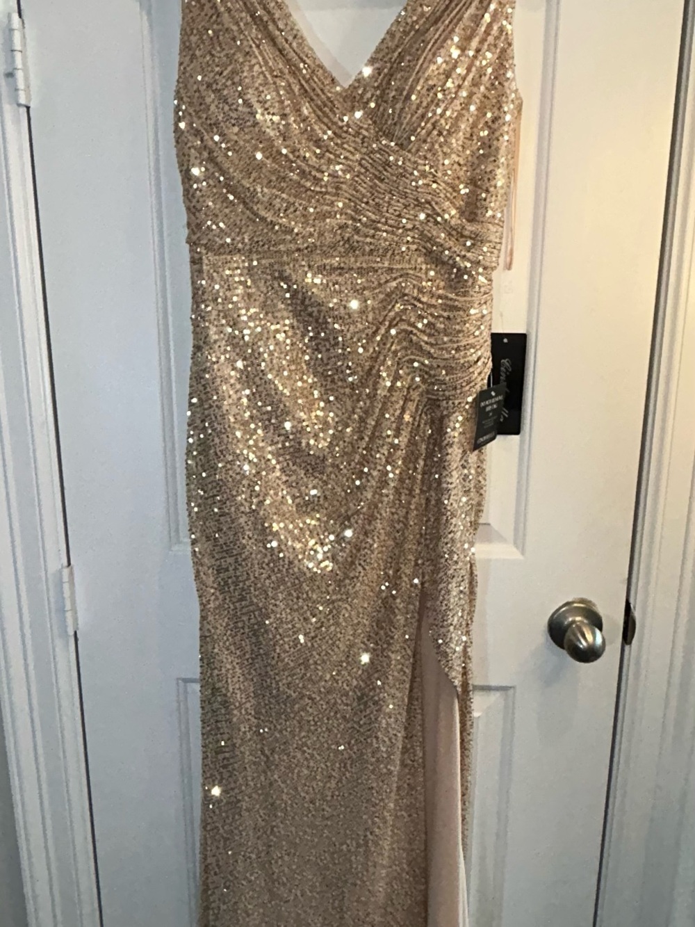 Cinderella Gold Sequin V-Neck Prom Dress